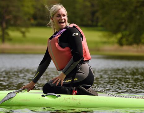 Visitor at a Paddleboard Taster Session in Keswick, Lake District