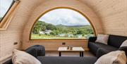 Lounge and Views from Parkgate Cabin in Eskdale, Lake District