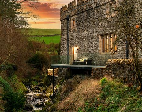 Exterior View of The Pele Tower, Killington Hall at Sunset, near Kirkby Lonsdale, Cumbria
