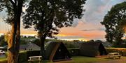 Sunset over Camping Pods at Pennine View Caravan Park in Kirkby Stephen, Cumbria