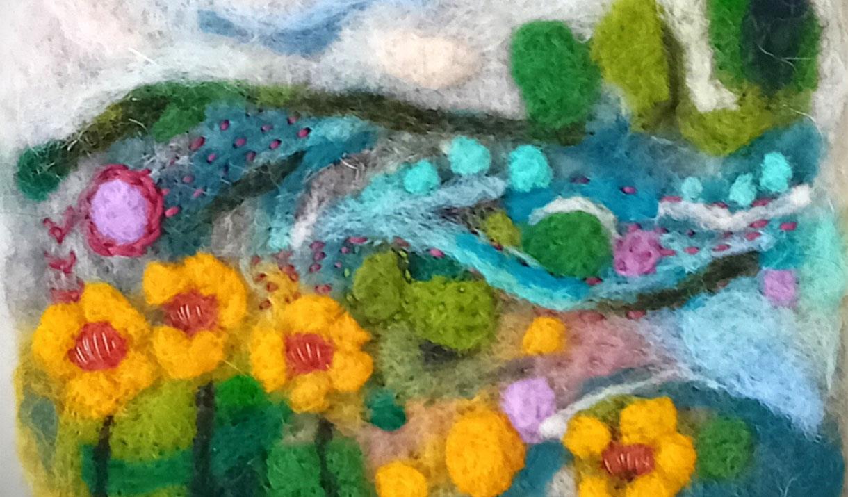 Art Made at the Introduction to Felting Workshop at Quaker Tapestry Museum in Kendal, Cumbria