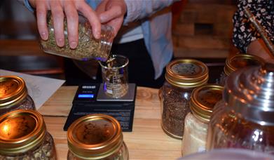 Weighing Botanicals at Make Your Own Gin Experience at Shed 1 Distillery in Ulverston, Cumbria