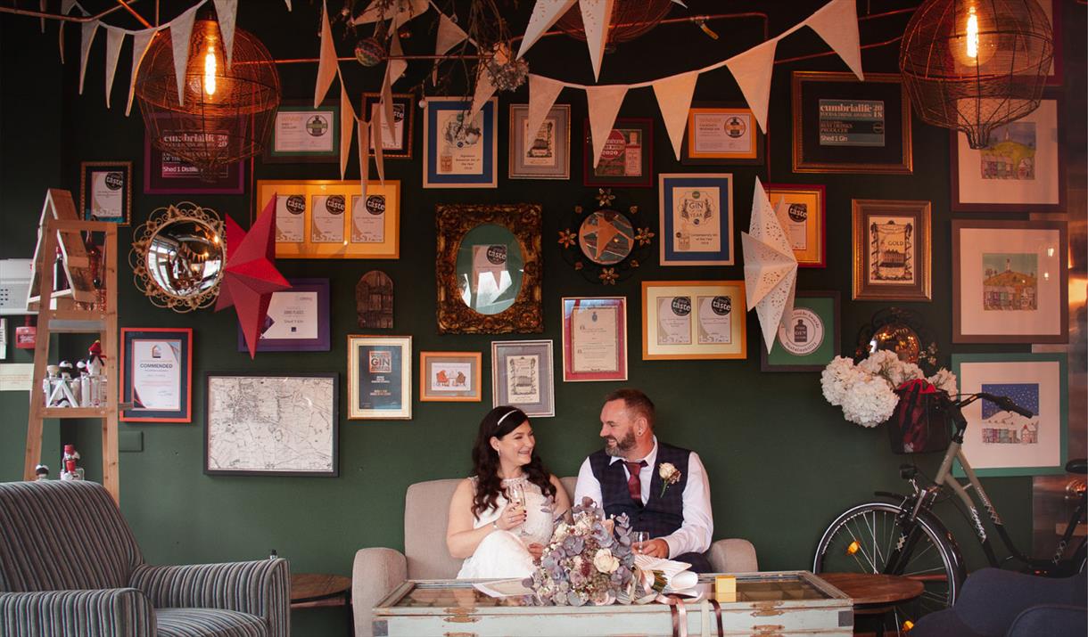 Bride and Groom Celebrate Their Wedding at Shed 1 Distillery in Ulverston, Cumbria