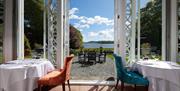 Views from The Lake Edge Restaurant, Storrs Hall Hotel in Bowness-on-Windermere, Lake District