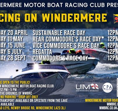 Informational Poster with Race Dates for the Windermere Motor Boat Racing Club