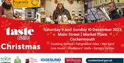 Poster for Taste Cumbria Christmas with information on sponsors, times, and locations