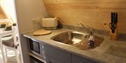 Kitchen in The Honeybee Pod at Ullswater Holiday Park in the Lake District, Cumbria