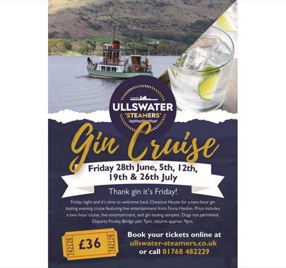 Poster for Summer evening Gin tasting cruises on Ullswater 'Steamers' in the Lake District, Cumbria
