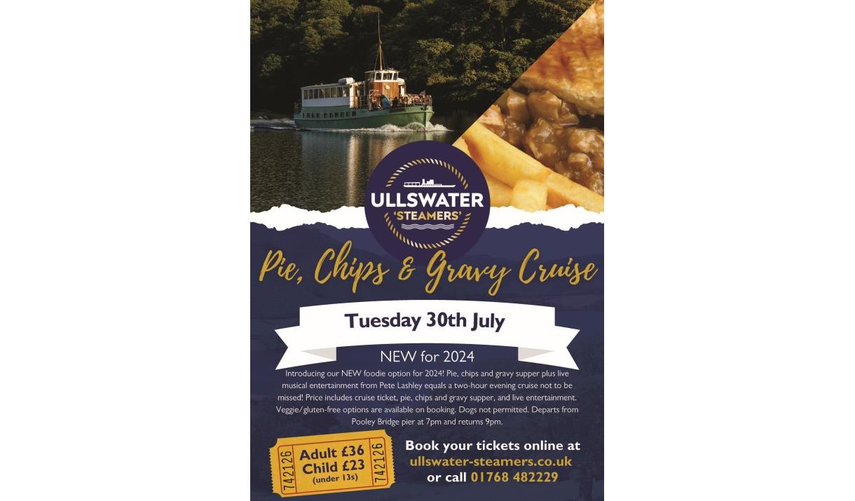 Poster for Pie, Chips & Gravy Evening Cruise with Ullswater 'Steamers' in the Lake District, Cumbria