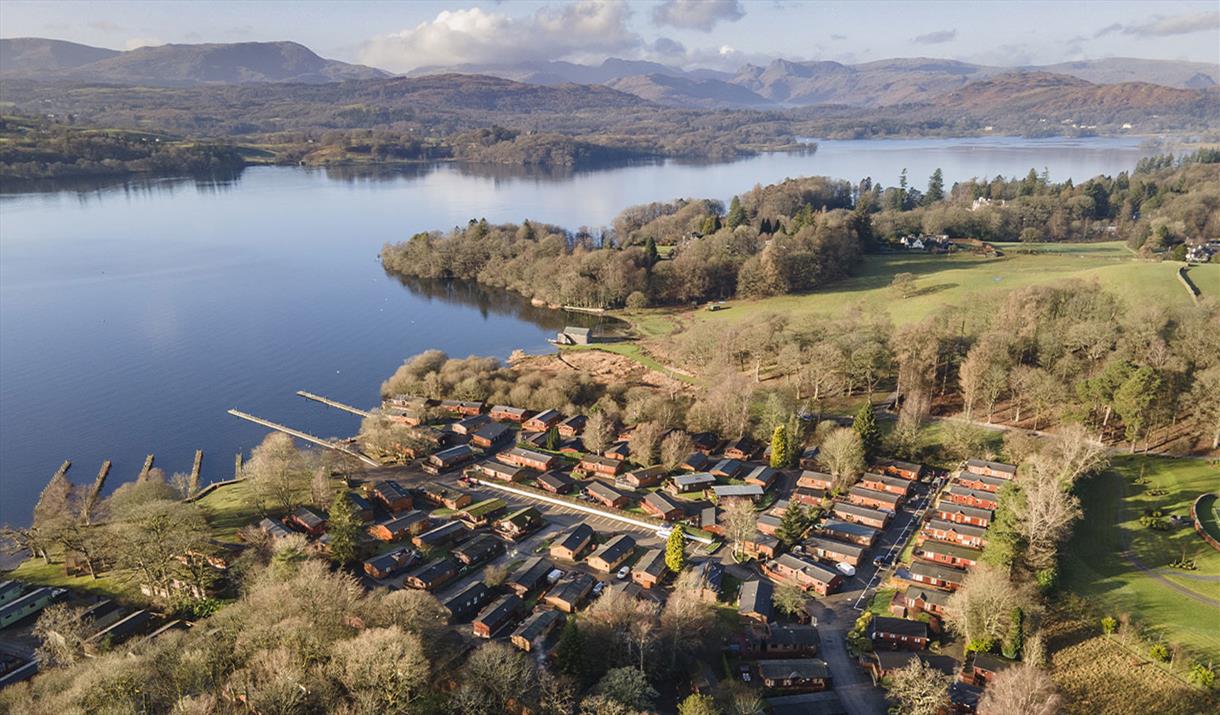 Aerial View of White Cross Bay Holiday Park in Windermere, Lake District