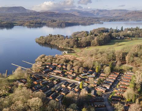 Aerial View of White Cross Bay Holiday Park in Windermere, Lake District