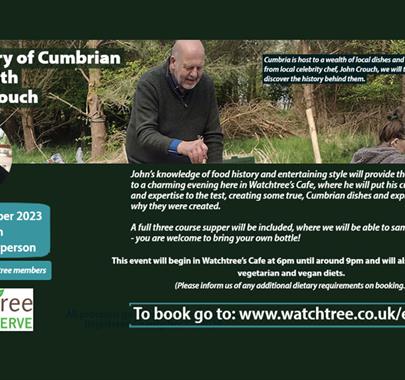Informational Poster for the A History of Cumbrian Food, with John Crouch Event at Watchtree Nature Reserve in Wiggonby, Cumbria