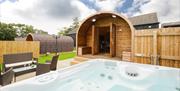 Exterior of Wellington Farm Glamping Pod, with Outdoor Seating and Hot Tub, in Cockermouth, Cumbria