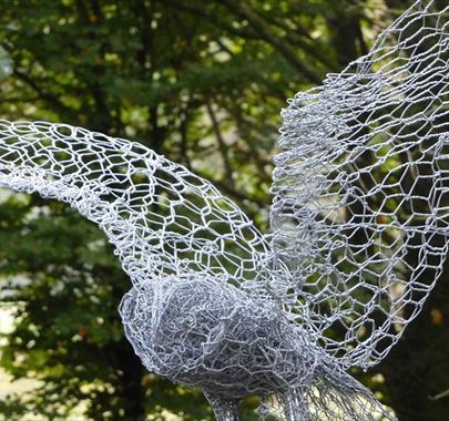 Wire Owl sculptures at Quirky Workshops at Greystoke Craft Barn & Gardens in Penrith, Cumbria
