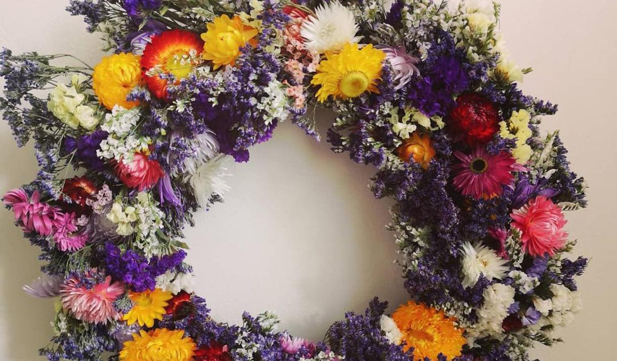 Wreath from the Everlasting Dried Flower Wreath Workshop in Egremont, Cumbria