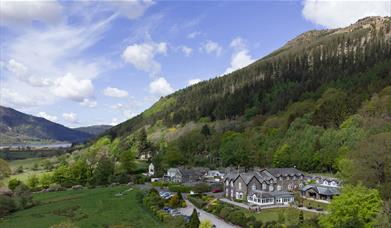 Scenic Aerial View of Lyzzick Hall Hotel near Keswick. Lake District