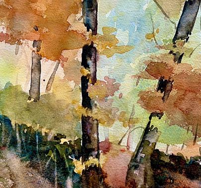 Autumn Landscape in Watercolour Made at Cowshed Creative in Staveley, Lake District