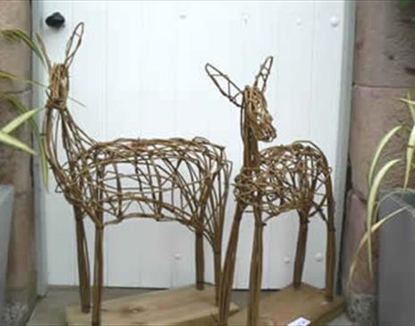 Willow sculptures at Quirky Workshops at Greystoke Craft Barn & Gardens in Penrith, Cumbria