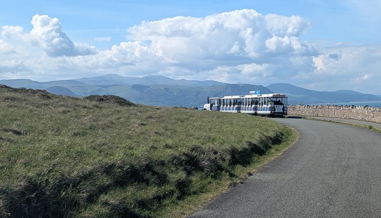 View of Llandudno Land Trains from the Great Orme towards Snowdonia