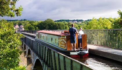 Anglo Welsh Canal boat crossing the Pontcysyllte Aqueduct
