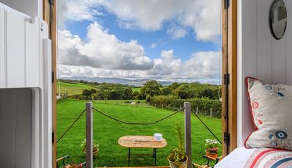 View from the shepherd's hut kitchen