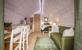 Green interior of luxury glamping pod, The Meadow