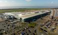 An aerial photo of the airport