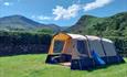 Orange tent in field at Cae Du