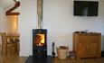 Cosy wood burning stove & HD smart TV