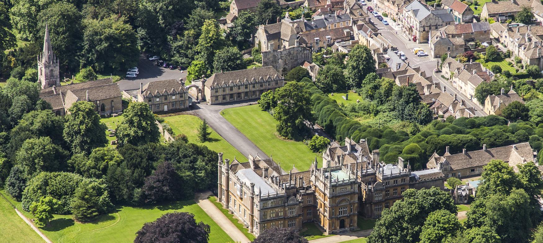 Corsham town from above surrounded by green fields