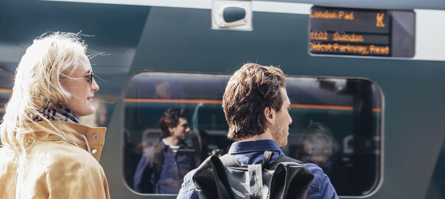 Couple on railway platform