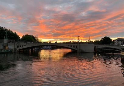 View of Caversham Bridge at sunset.