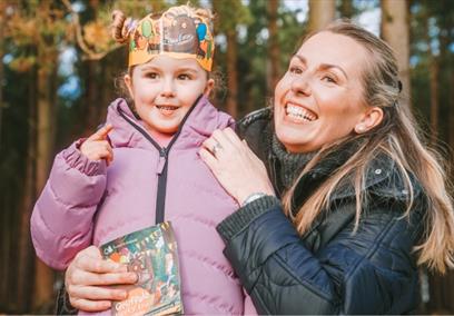 A mother and daughter at Westonbirt enjoying the Gruffalo trail