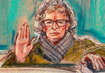 Court room drawing of Simon Munnery