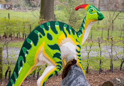 Parasaurolophus dinosaur made of 118,000 toy bricks. Credit BRICKLIVE