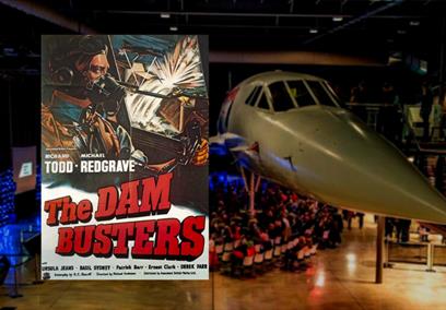 The Dambusters poster with a blurred image of Concorde behind