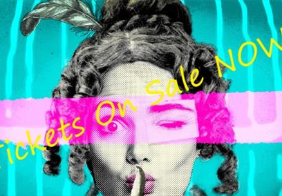 A poster featuring a woman holding a finger to her lips