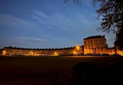 Royal Crescent lit up in the dark