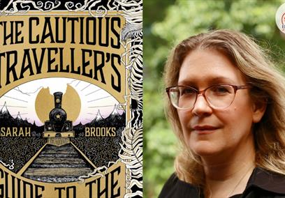Author Sarah Brooks with her book The Cautious Traveller's Guide to the Wastelands