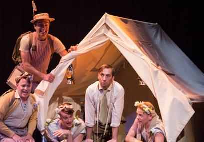 Five men in a tent