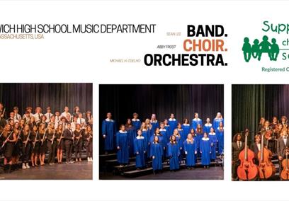 A poster displaying images of the Ipswich School & Choir Band, from Massachusetts, USA