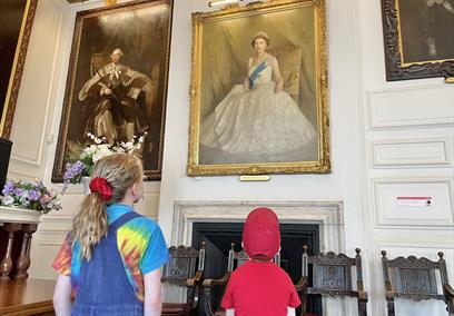 Children in the Chamber looking at Royal portraits, Windsor Guildhall