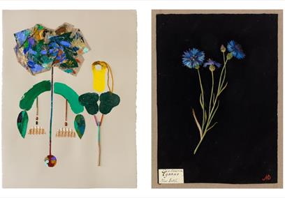 Two images depicting flower artworks