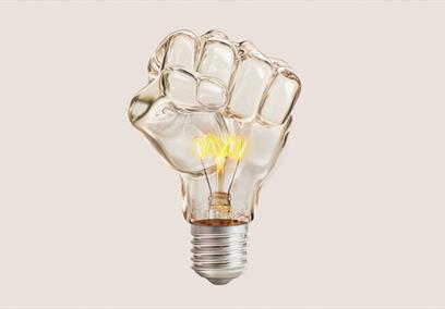 A light bulb in the shape of a fist