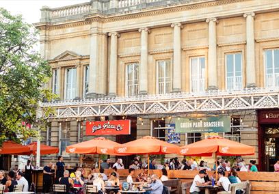 Exterior of the Green Park Brasserie restaurant in Bath