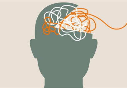 Clip art of a human head half open with string in the shape of a brain flowing out of it.