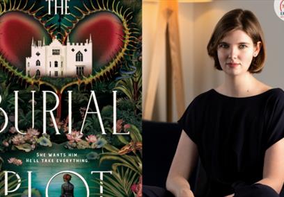 Author Elizabeth Macneal with her novel The Burial Plot