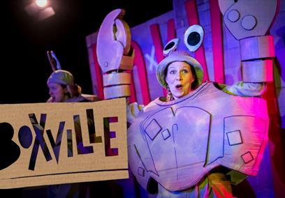 Person in cardboard costume