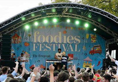 An image of the stage at Foodies Festival. 
