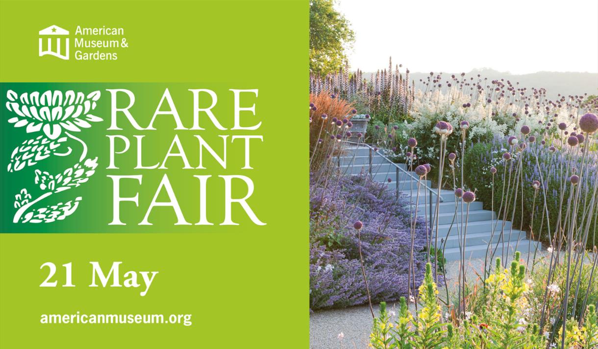 A poster advertising a Rare Plant Fair at the American Museum & Gardens in Bath